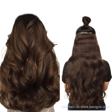 High Quality Wholesale Soft Long 24 inch Heat Resistant Fiber Wavy Clip in Hair Extension One Piece Synthetic Hair Extensions